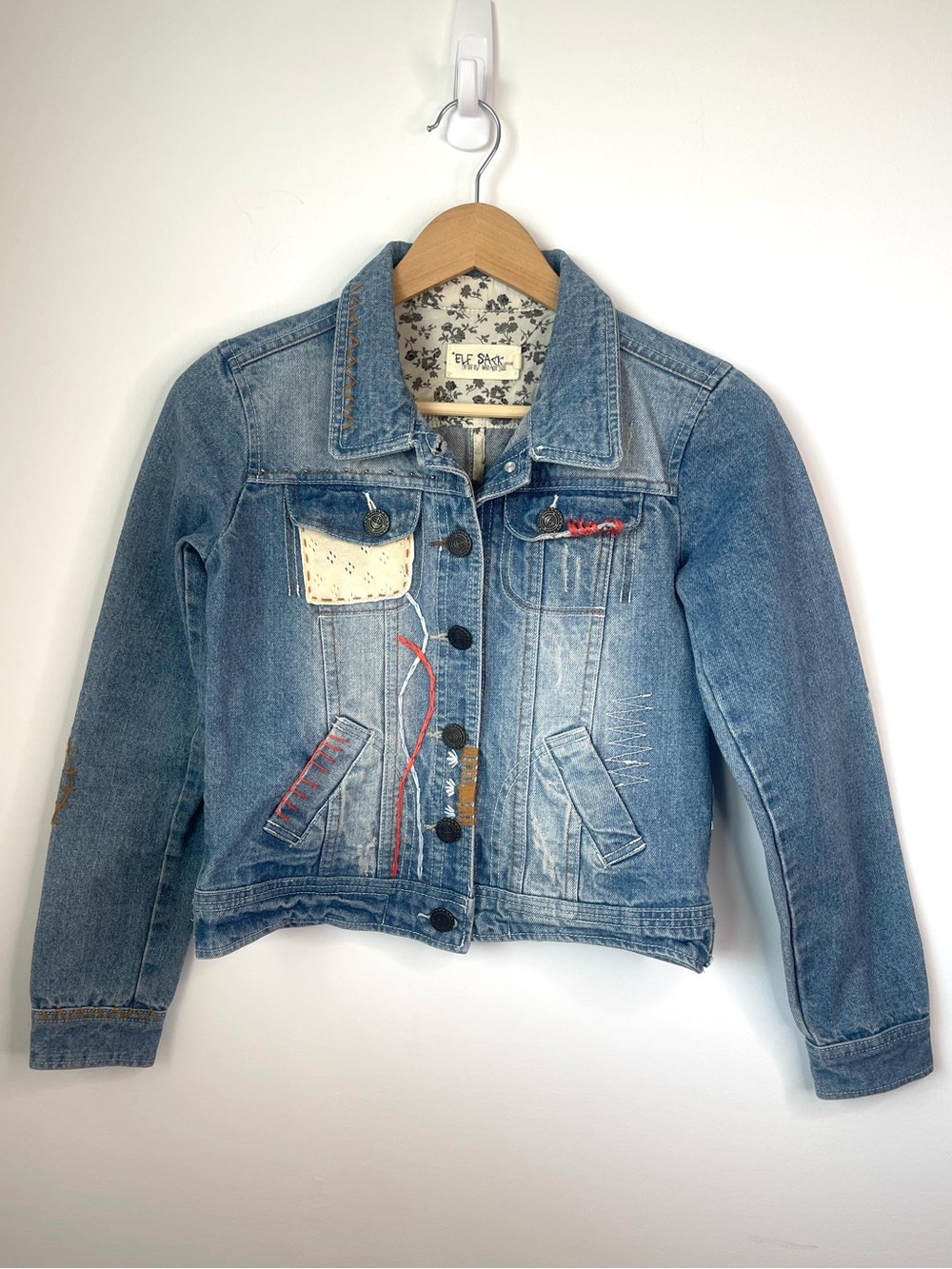 ELF SACK Denim Jacket with Embroidery size small